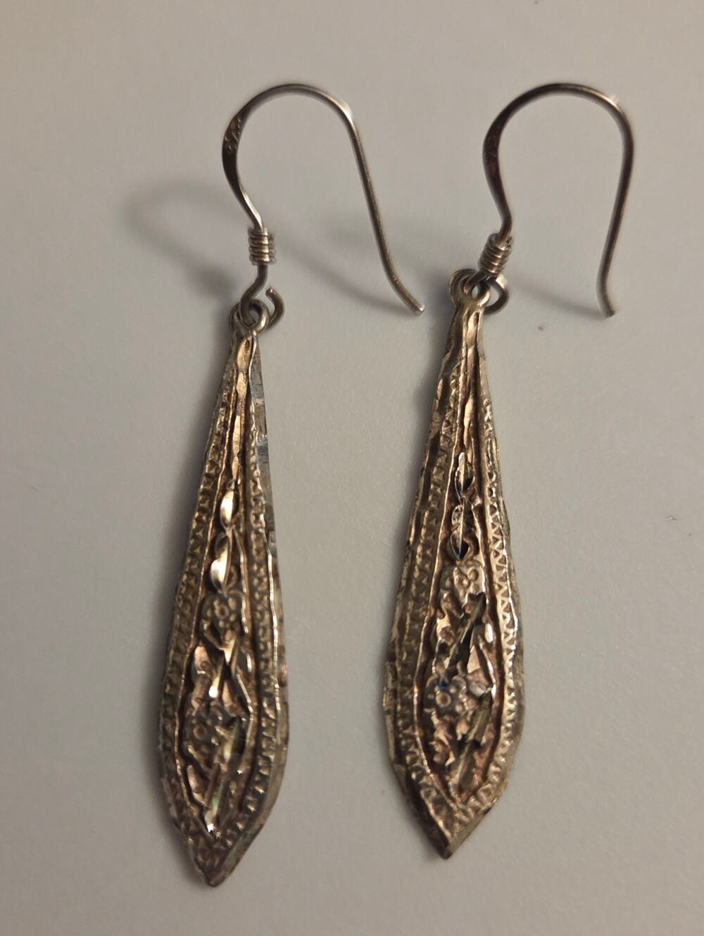 Vintage Sterling Silver Filigree Dangle Earrings 925 1.5in Intricate Vintage